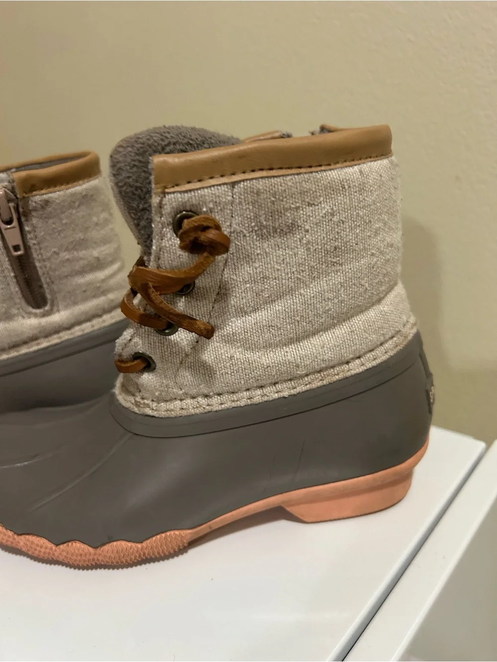 Sperry Kids Gray Rubber Duck Boots with Tan Trim